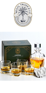 4 Square Engraved Glass Set 14 Imperial whiskey decanter set