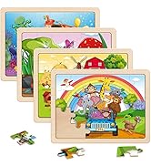 SYNARRY Large Animals Wooden Puzzles for Kids 3-5, 4 in 1 Gift Box(12.2 * 9.4 in), Jigsaw Puzzles...