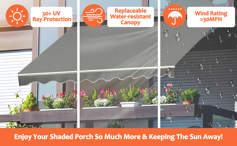 VEIKOU 10' x 12' Patio Retractable Awning, Awnings for