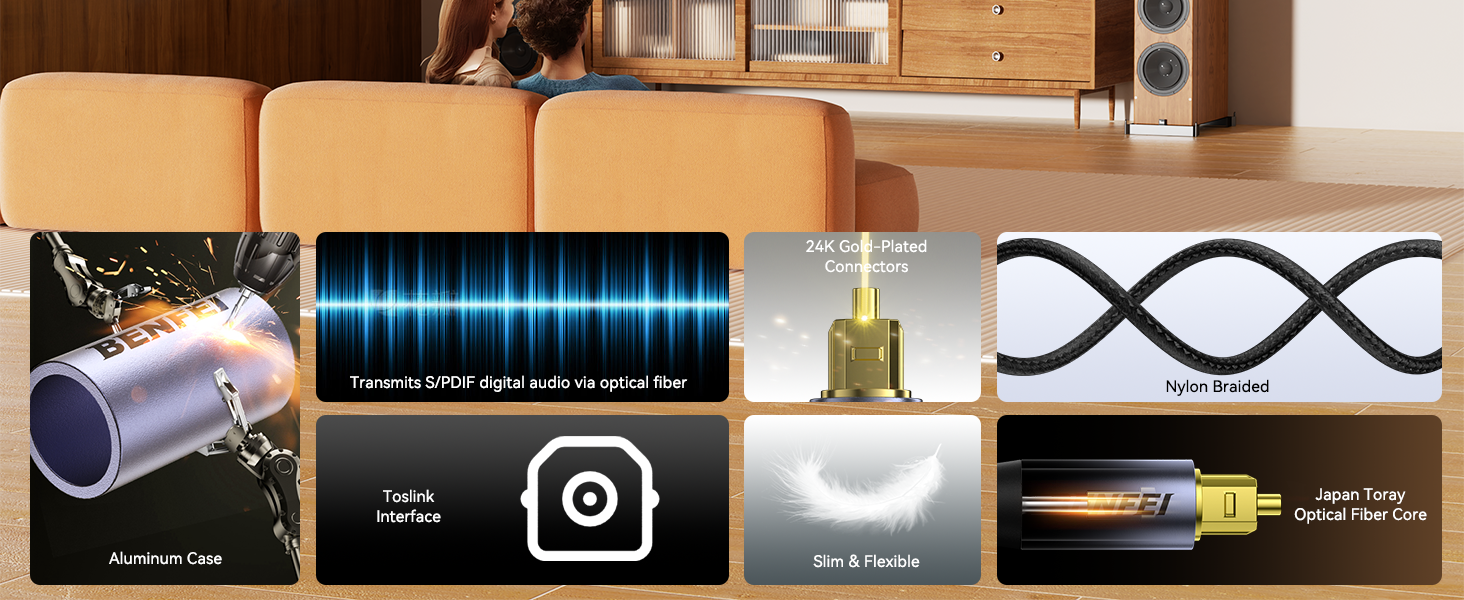 BENFEI Toslink Optical Audio Cable 6.6 feet / 2 M, S/PDIF Fiber Optic Cord