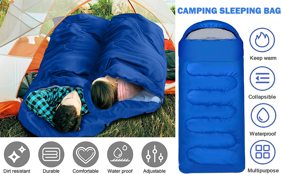 True Face Camping Sleeping Bag 34 Season Warm & Cool Weather Hooded
