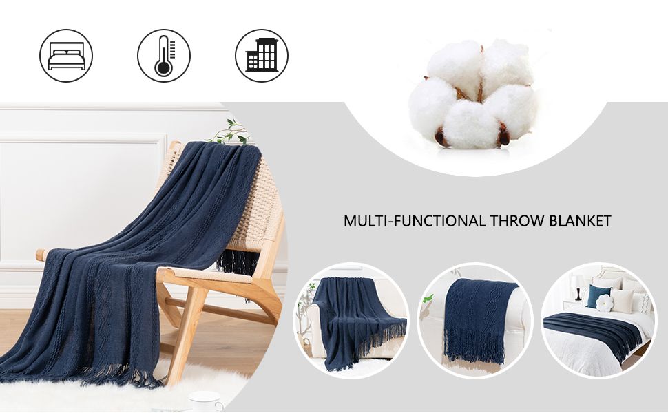 BATTILO HOME Navy Throw Blanket for Couch, Soft Decorative Navy Knit