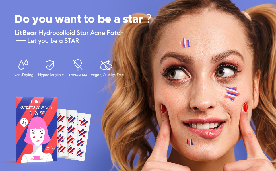 LitBear Acne Patch Pimple Patch, Stripe Star Shaped Acne