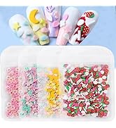4 Bags Colorful Nail Charms 3D Mini Floral Star Moon Strawberry Cloud Shell Charms for Nails Desi...