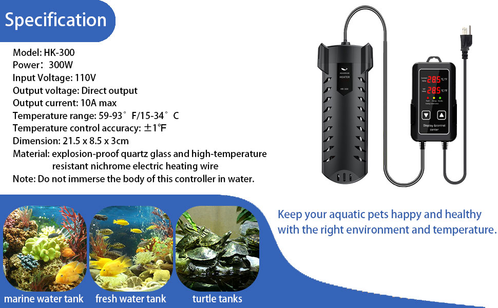 SUIZKYET Aquarium Heater,300W Fish Tank Heater with Intelligent LED Display