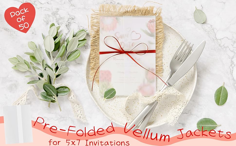 Anvin 50 Pack PreFolded Vellum Jackets for 5x7 Invitations Tracing