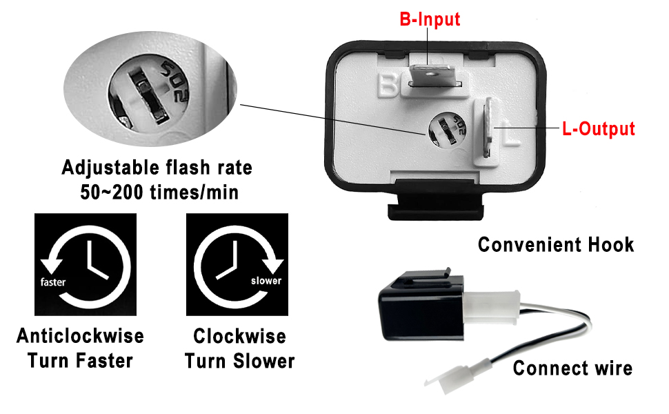 TECTEK Adjustable 2 prong Electronic LED Flasher Relay with