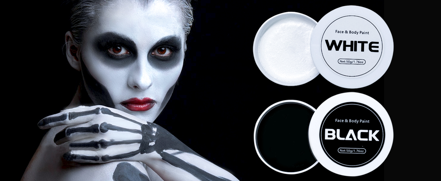 LYINUR Halloween Face Paint, Black and White Face Paint Make Up