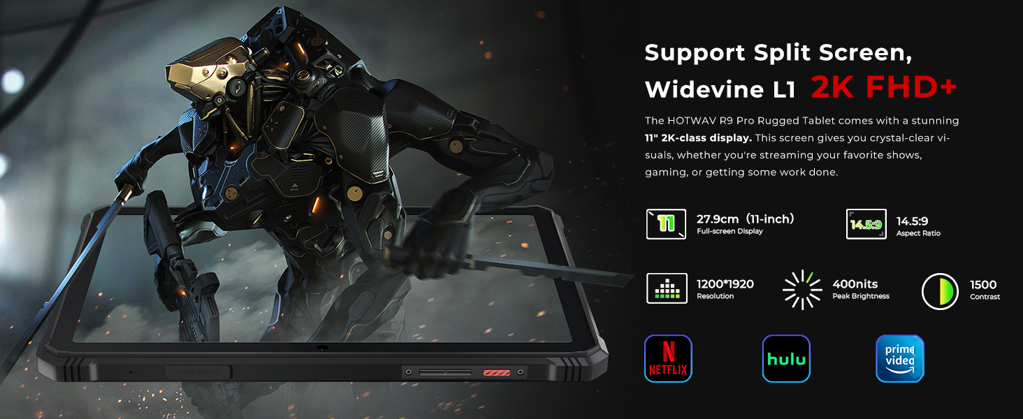 HOTWAV R9 Pro Rugged Tablet Support Split Screen Widevine L1 2K FHD+