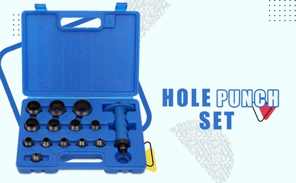 Hollow Punch, 13 in 1 Hollow Punch Set with Handle Heavy Duty Leatherworking Belt Hole Punching