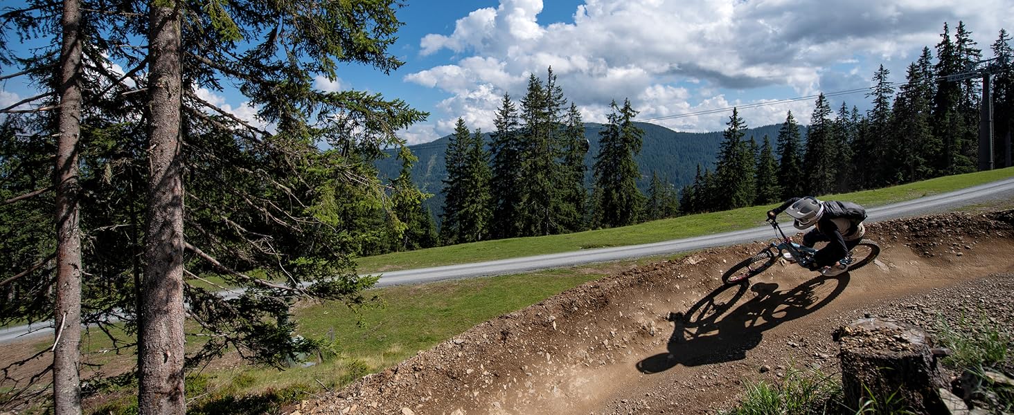 Funn mtb rider riding mountain bike with crossfire bicycle seatpost