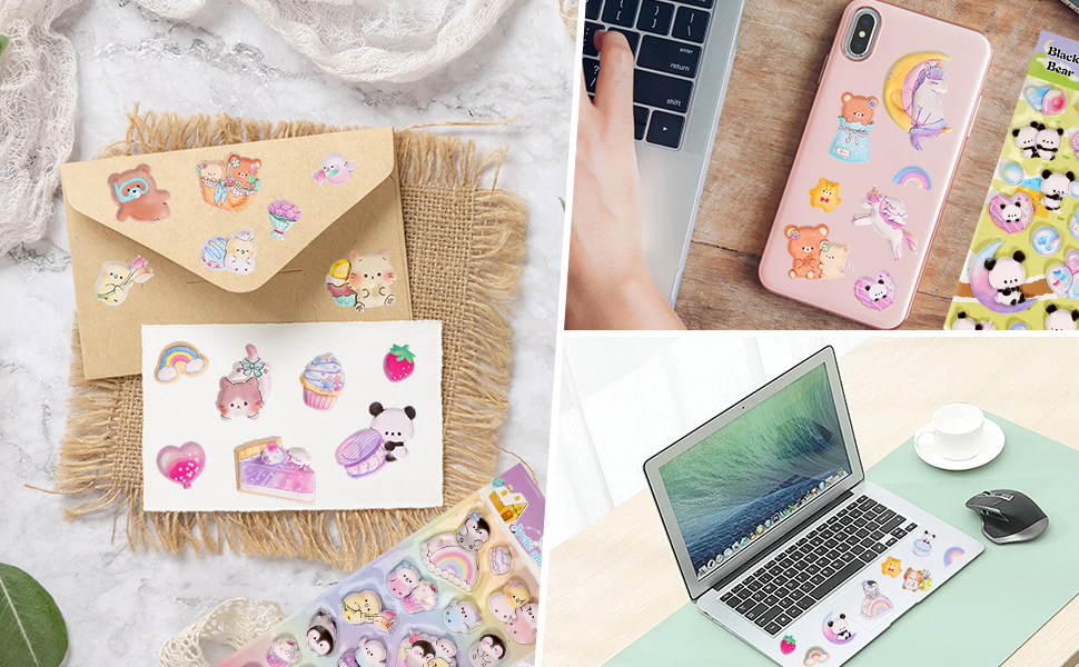 Jactales Cute Kawaii 3D Puffy Stickers for Kids & Girls