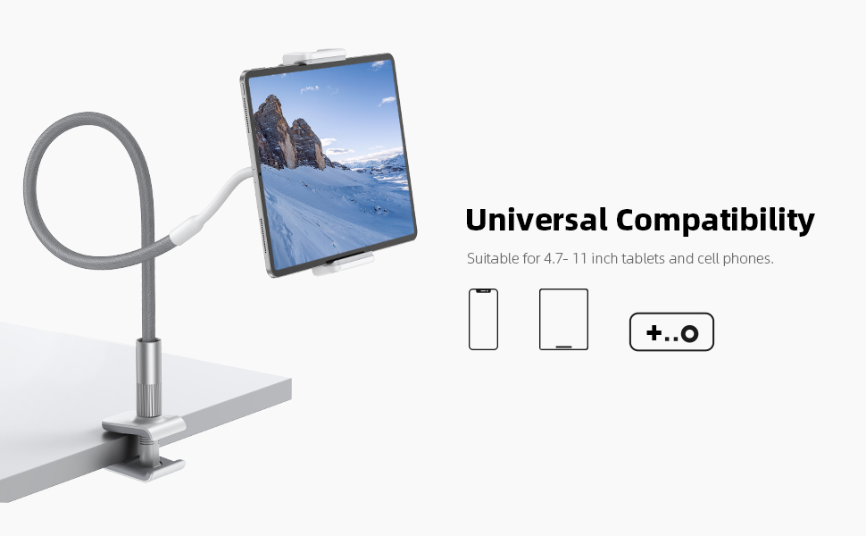 Gooseneck Tablet Holder, Lamicall Tablet Stand Flexible Arm Clip Tablet Mount Compatible with