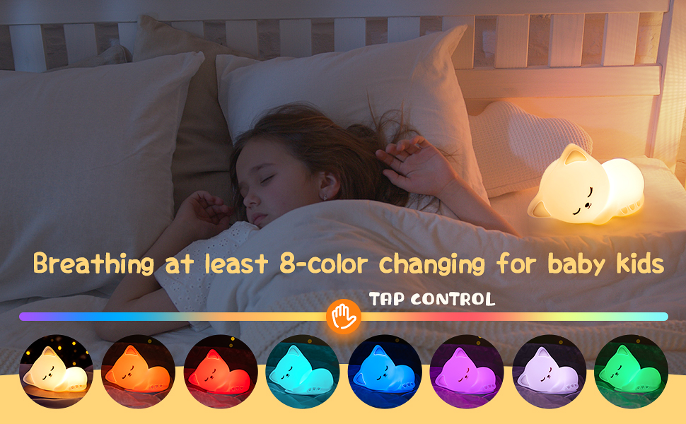 Cute Cat Night Light Kids, 7 Colour Changing Baby Night Lights, Help