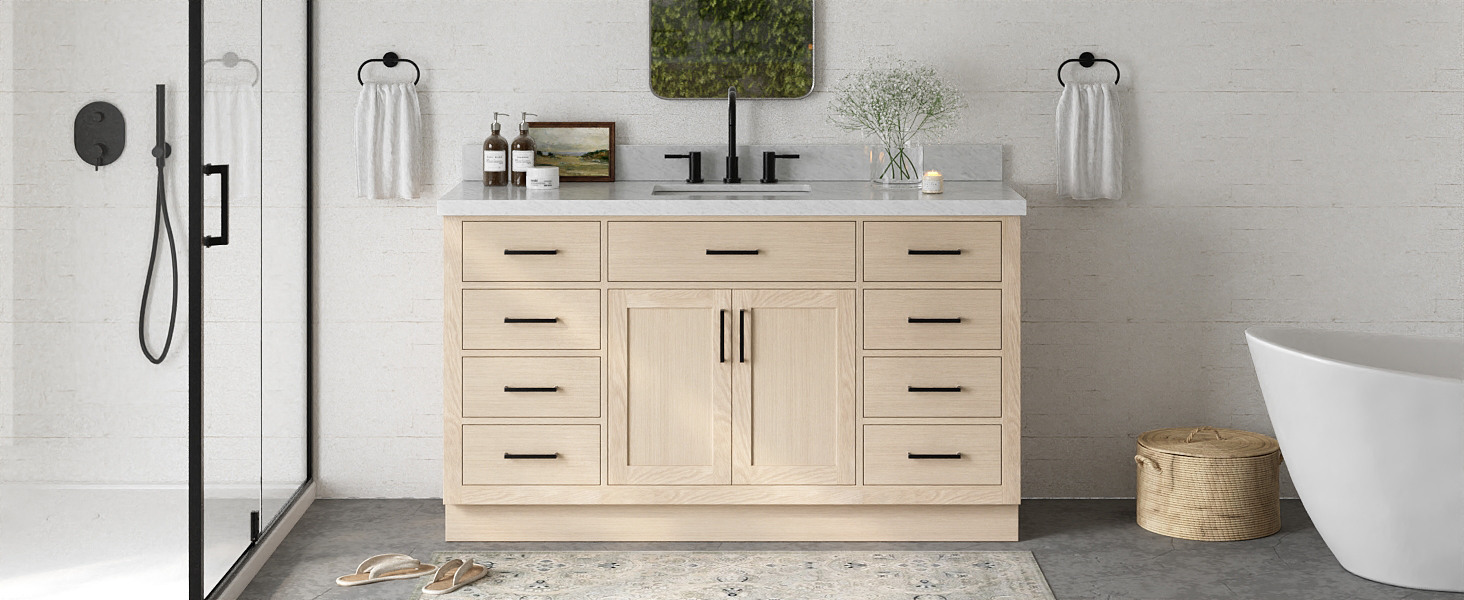 ARIEL 60'' Bathroom Vanity with Sink, American White Oak