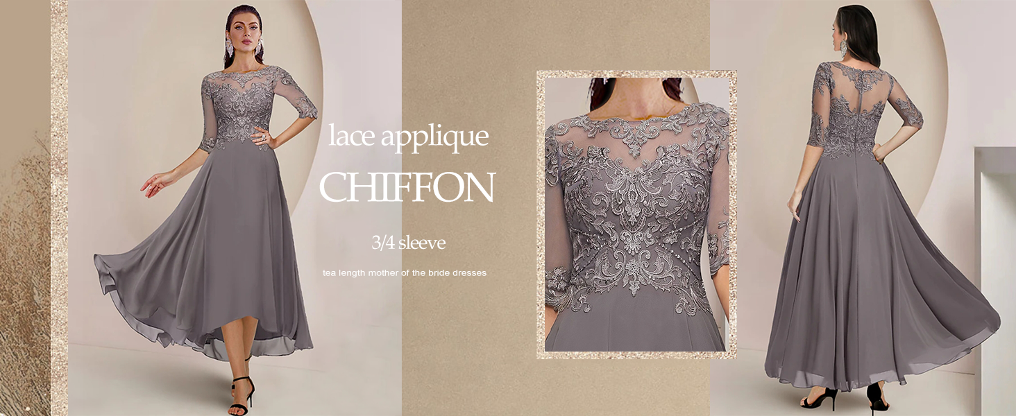 ALine Lace Applique Chiffon Mother of The Bride Dresses