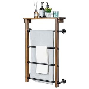 4-Tier Wall Mounted Towel Rack Ladder with Top Storage Shelf