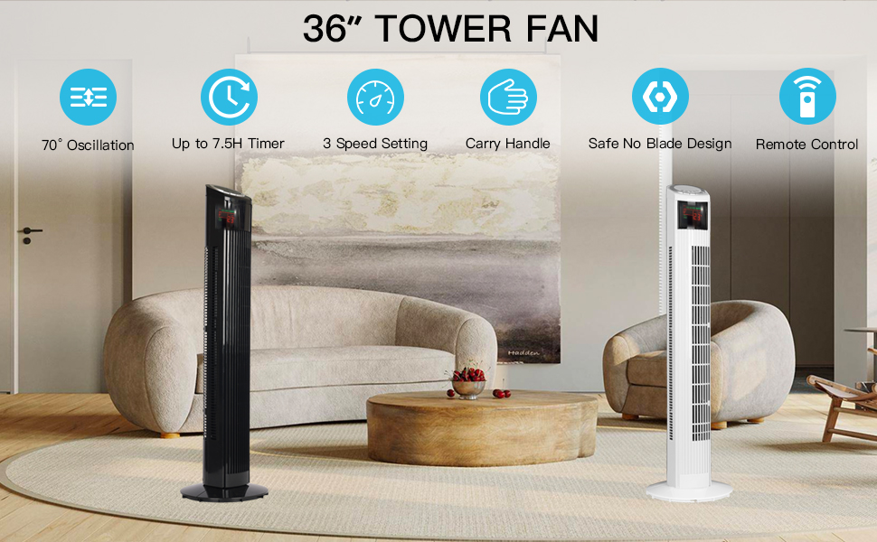 COZYBRITE Tower Fans Cooling 36 inch Oscillating Fan with Remote