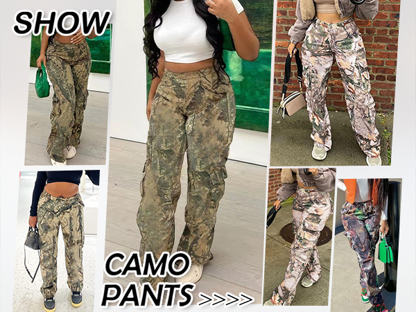 Famnbro Womens Camouflage Pants Straight Leg Camo Cargo
