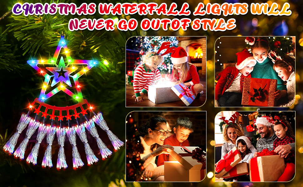 Outdoor Christmas Decorations 350 LED Star Lights,12.5ft Multicolor Waterfall Christmas Tree