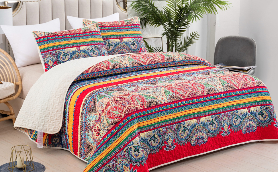Lunoroey Quilted Bedspreads Red Bedspread Double Size Bohemian