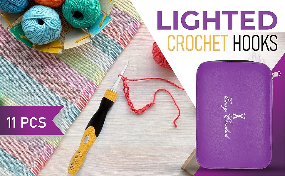 Crochet Hooks Light up Crochet Hook Set Ergonomic Grip Handles. 11 USB Rechargeable
