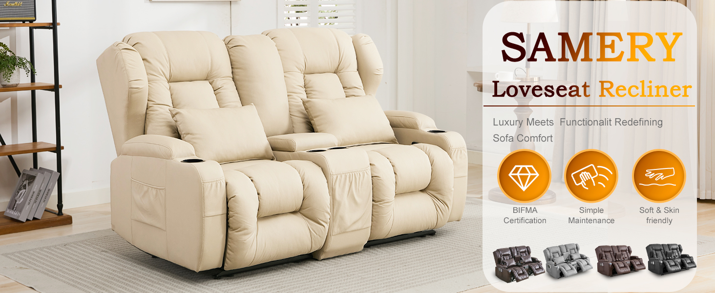 Comfy Manual RV Loveseat Recliner Reclining Loveseat Sofa Couch Home Theater Seating