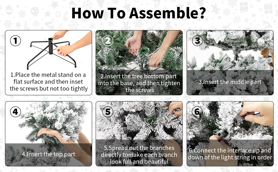 Herseme 6ft Snow Flocked Christmas Tree Pre Lit, Xmas Tree