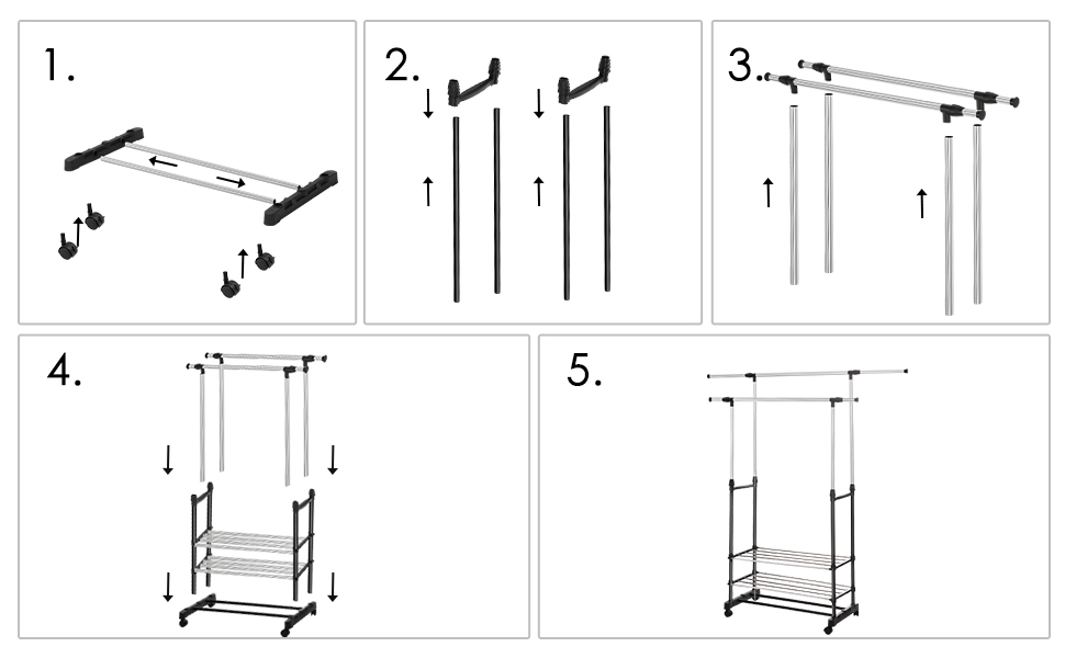 YORKING Clothes Rail for Bedroom Adjustable Garment Rack with Wheels 83