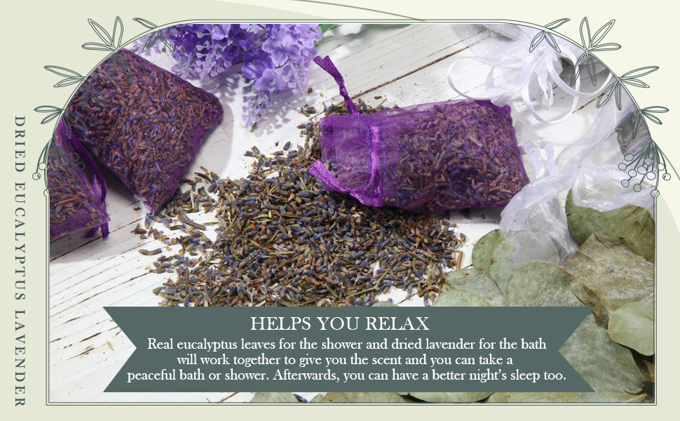 3 Set Dried Eucalyptus Lavender Shower Bath Pouches