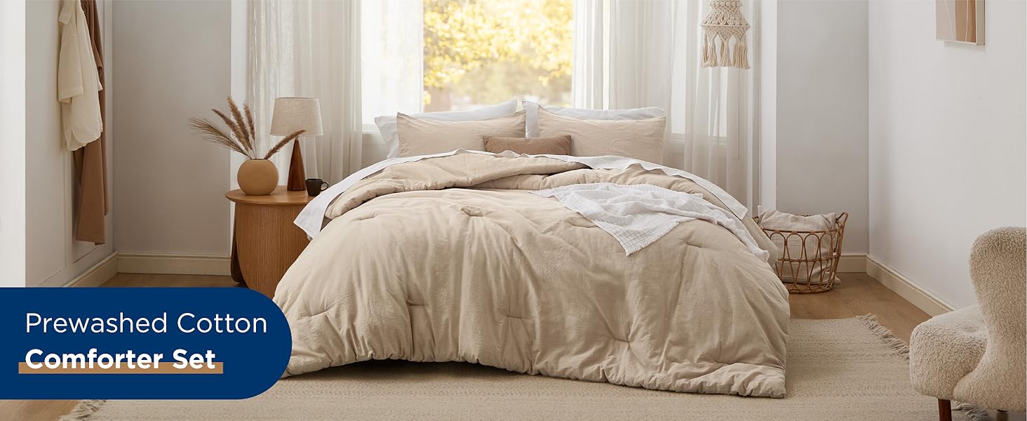 Bedsure Cotton Comforter Set King Size 100 Washed Cotton