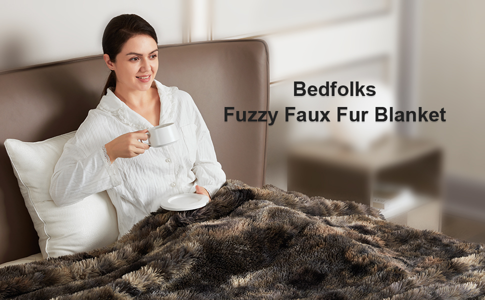 Bedfolks Faux Fur Throw Blanket Fuzzy Plush Soft Sherpa