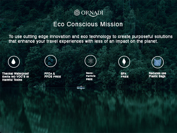 Ornadi Eco conscious sustainable feature Made in America USA non-toxic travel bags