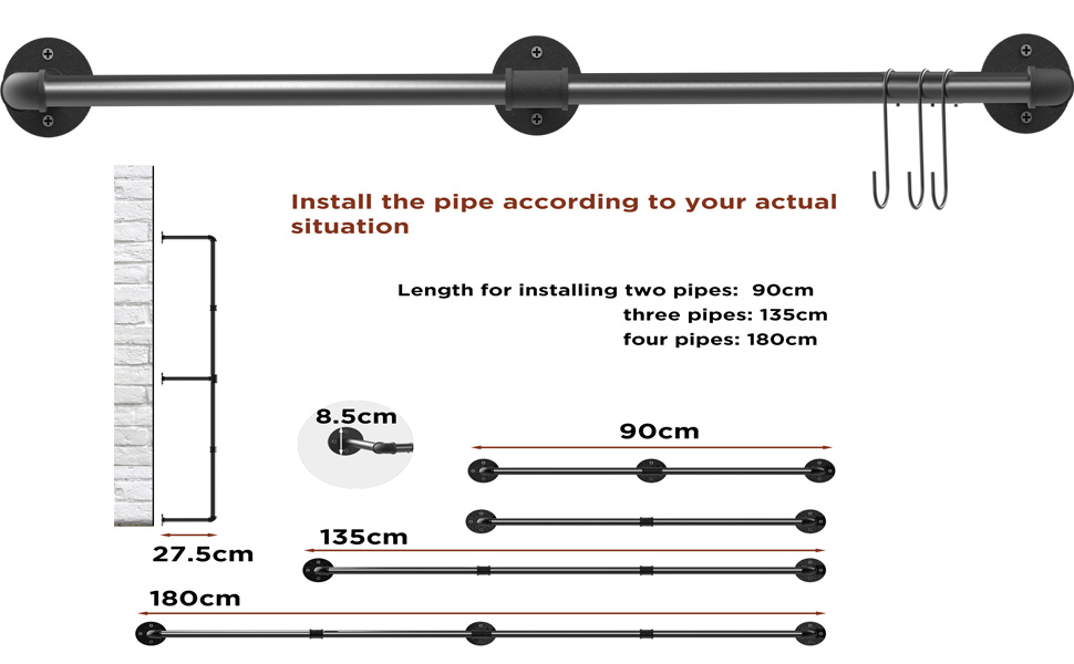 Appendiabiti per Tubo Industriale, Barra Appendiabiti da Parete a Tubo