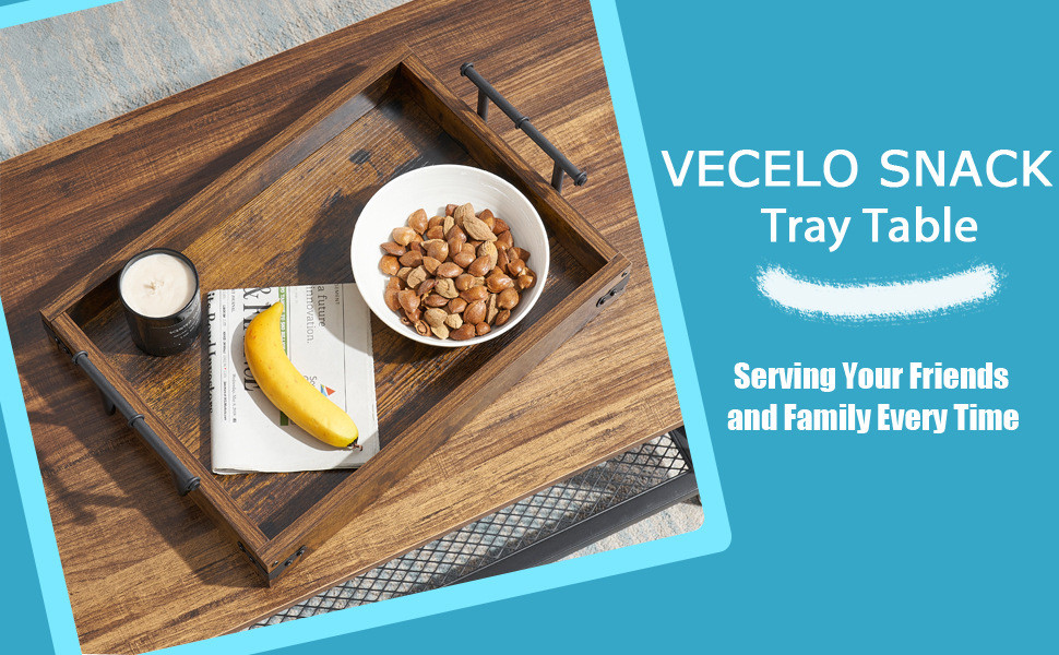 VECELO Folding TV Table with 2 Removable Serving Trays for