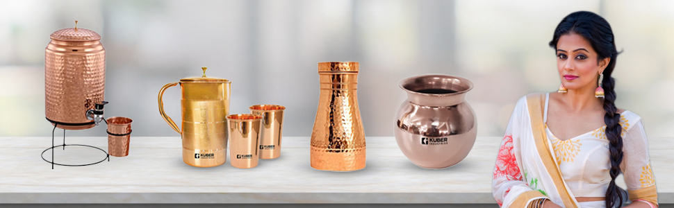 Copper Jug, Glasses, Dispenser, Lota