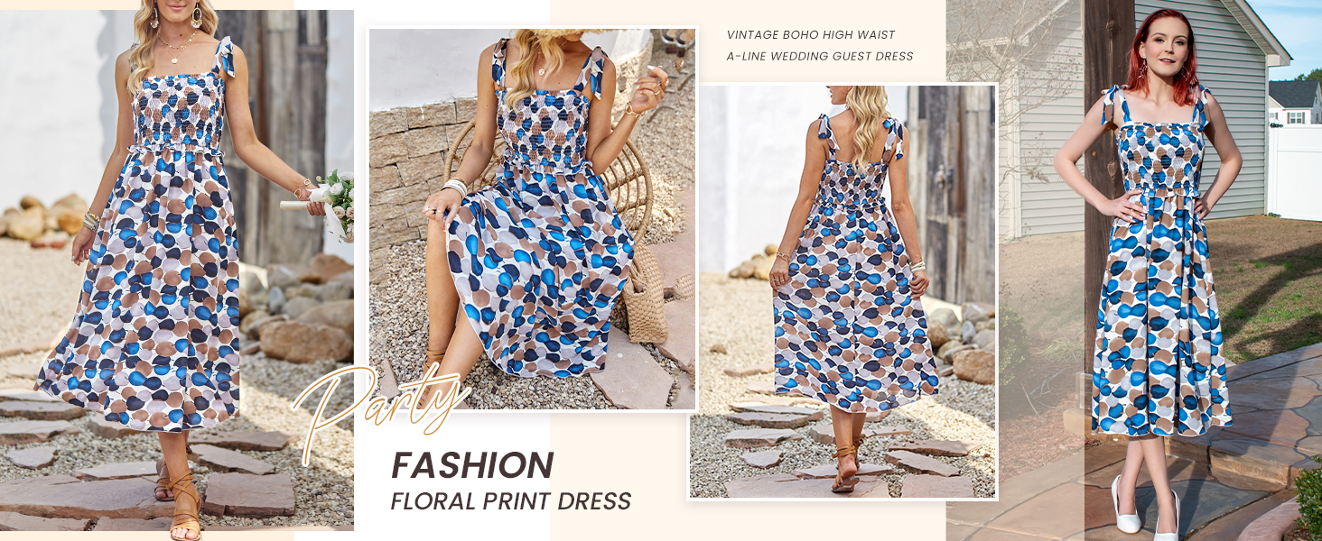 PRETTYGARDEN Woman Ruffle Waist Loose Fit Smocked A-Line Chic Dress For Beach Cocktail Prom Party