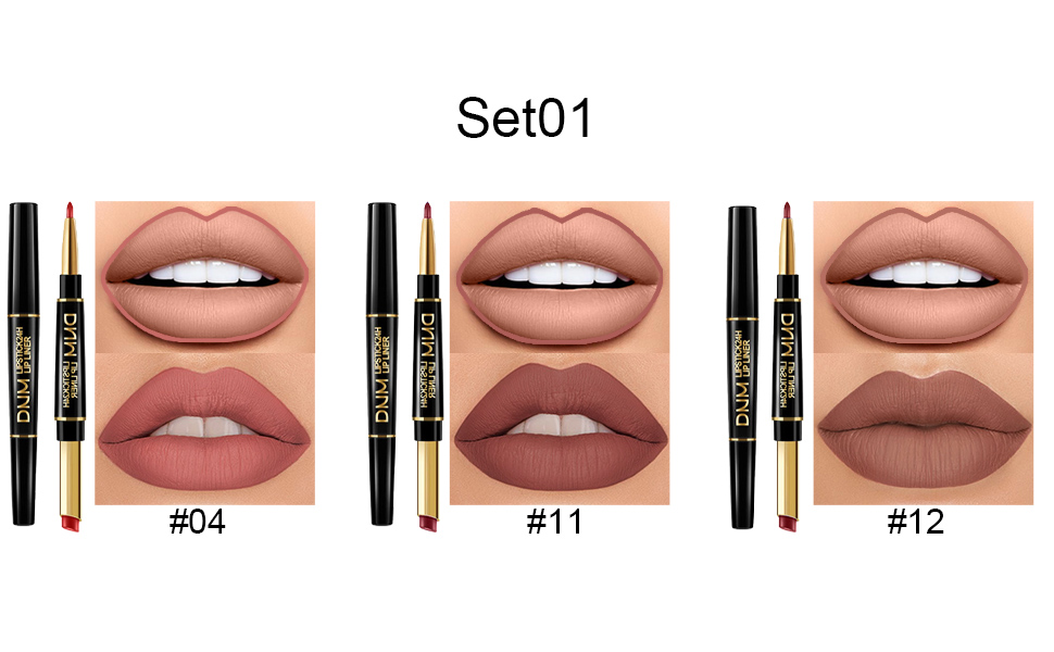 evpct 3Pcs Chestnut Nude Brown Lip Liner and Lipstick Set Kit for Women