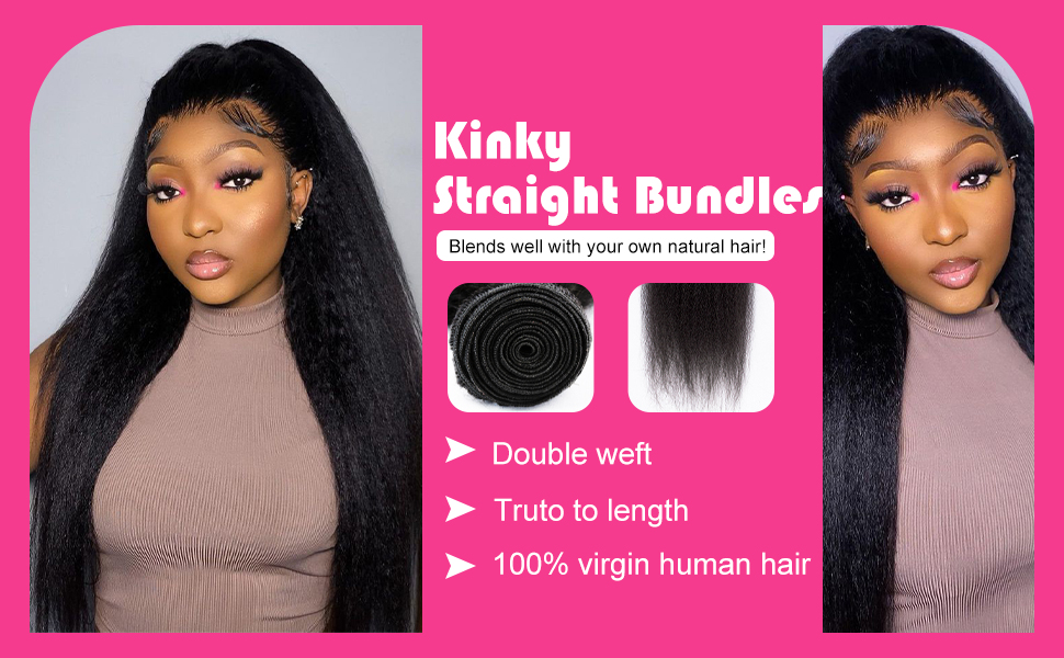 Kinky Straight Human Hair Bundles Natural Color