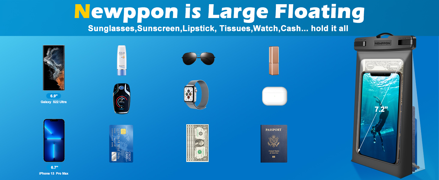 newppon Floating Waterproof Phone Pouch 2 Pack Universal