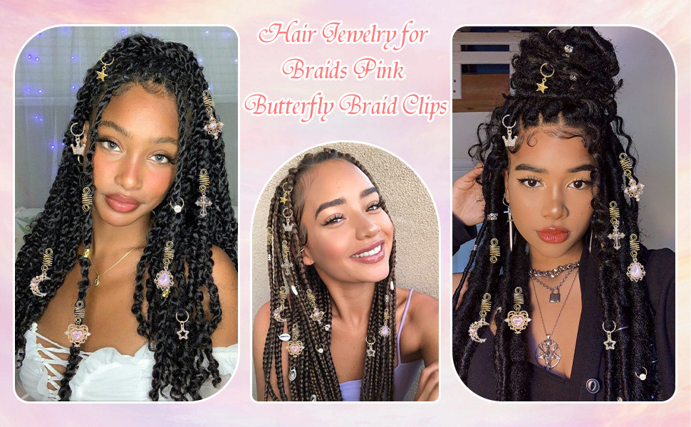 Rhinestone Dreadlocks Accessories Butterfly Braid Clips Crystal Hair Pendant Gold Hair Cuffs
