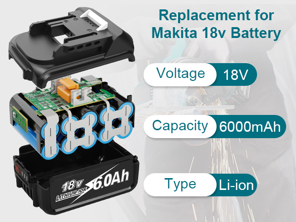 Amazon.com: 2 Pack 6.0Ah 18V High Capacity Battery