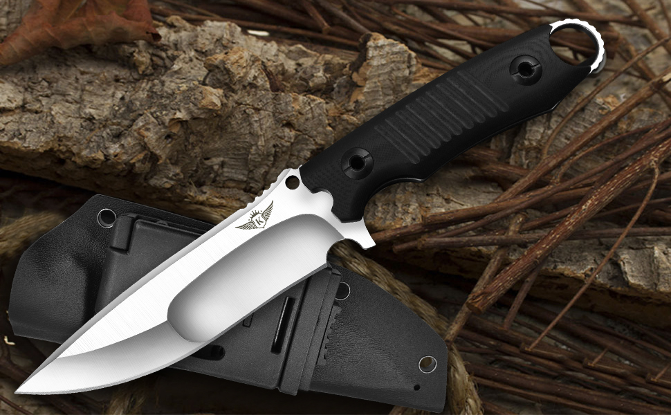 KOMWERO Hunting Knife Fixed Blade Made of One Piece D2 Steel with G10
