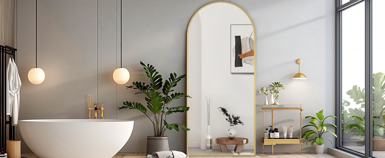 Large Arched Mirror - Full Length, Extra Large Floor Mirror for Bedroom, Living Room, Gym - Hanging or Leaning - Gold Frame