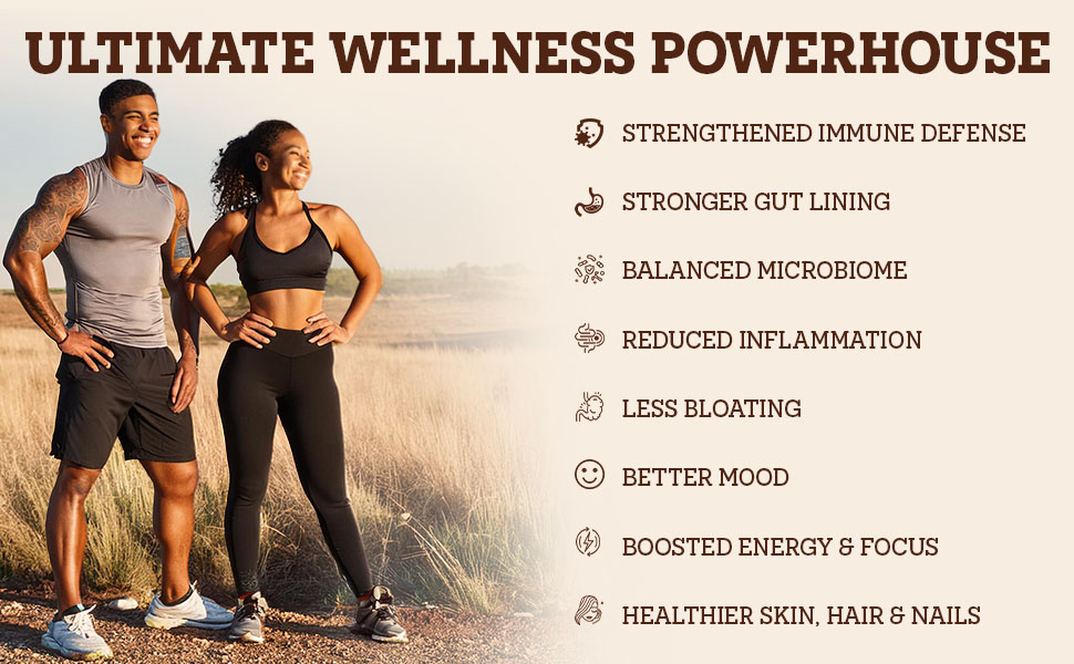wellness powerhouse stonger gut lining balanced microbiome less bloating better mood energy