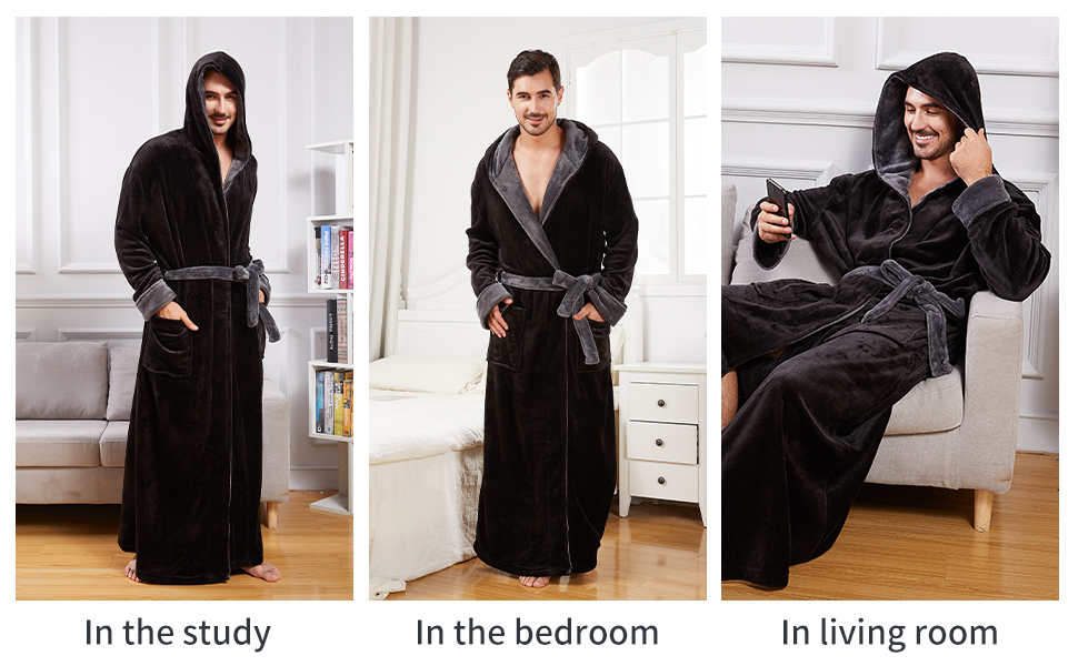 mens full length big and tall contrast bathrobes