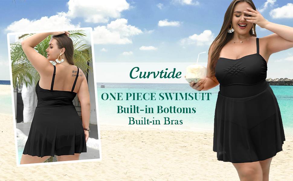 Curvtide Plus Size Swimdress One Piece Swim Suits for Women