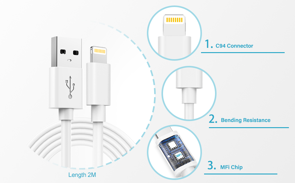 iPhone Charger Plug and Cable 2M 2Pack[Apple MFI Certified], iPhone