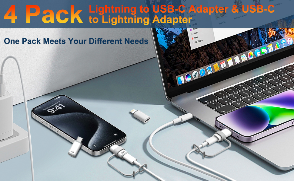 TiMOVO Adapter for Lightning to USB C Adapter, 4 Pack Lightning USBC