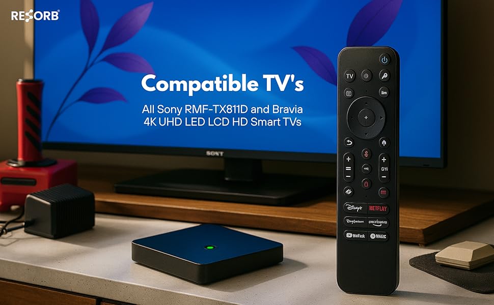 RESORB LED‑800 smart TV remote with voice control and LED backlight, works with Sony TVs
